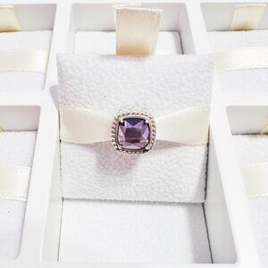 925 Sterling Silver Purple Square Murano Glass Charm Bead Fits Pandora Bracelets